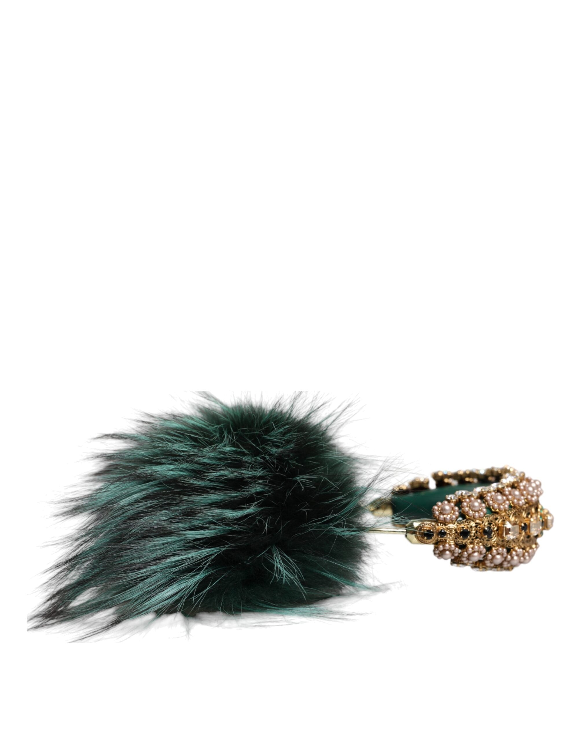 Dolce & Gabbana Dolce & Gabbana Green Gold Crystal Fur Headset Audio AUX Women's Headphones