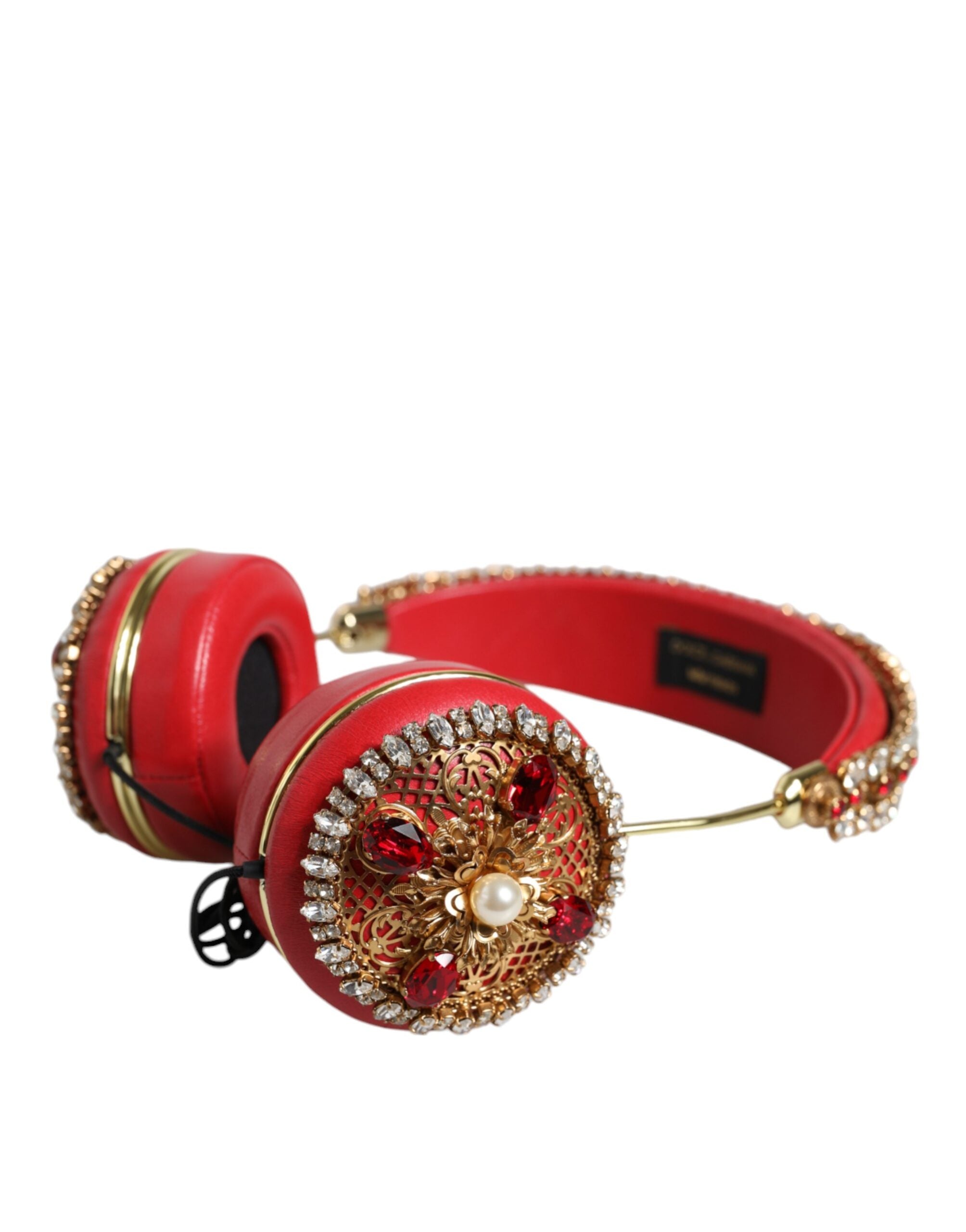 Dolce & Gabbana Dolce & Gabbana Red Nappa Leather Floral Crystal Women's Headphone