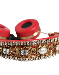 Dolce & Gabbana Dolce & Gabbana Red Nappa Leather Floral Crystal Women's Headphone