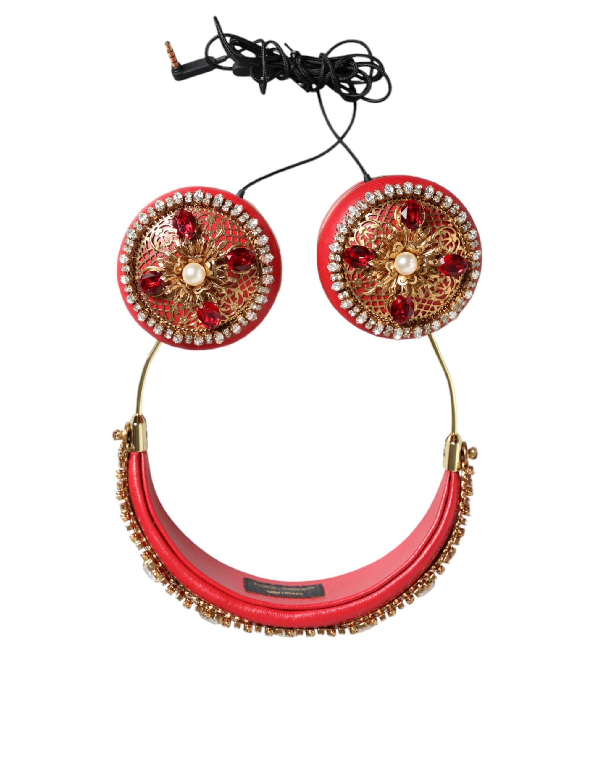 Dolce & Gabbana Dolce & Gabbana Red Nappa Leather Floral Crystal Women's Headphone