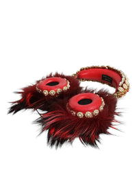 Dolce & Gabbana Dolce & Gabbana Red Gold Crystal Fur Headset Audio AUX Women's Headphones