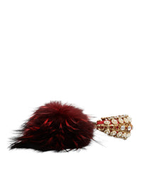 Dolce & Gabbana Dolce & Gabbana Red Gold Crystal Fur Headset Audio AUX Women's Headphones