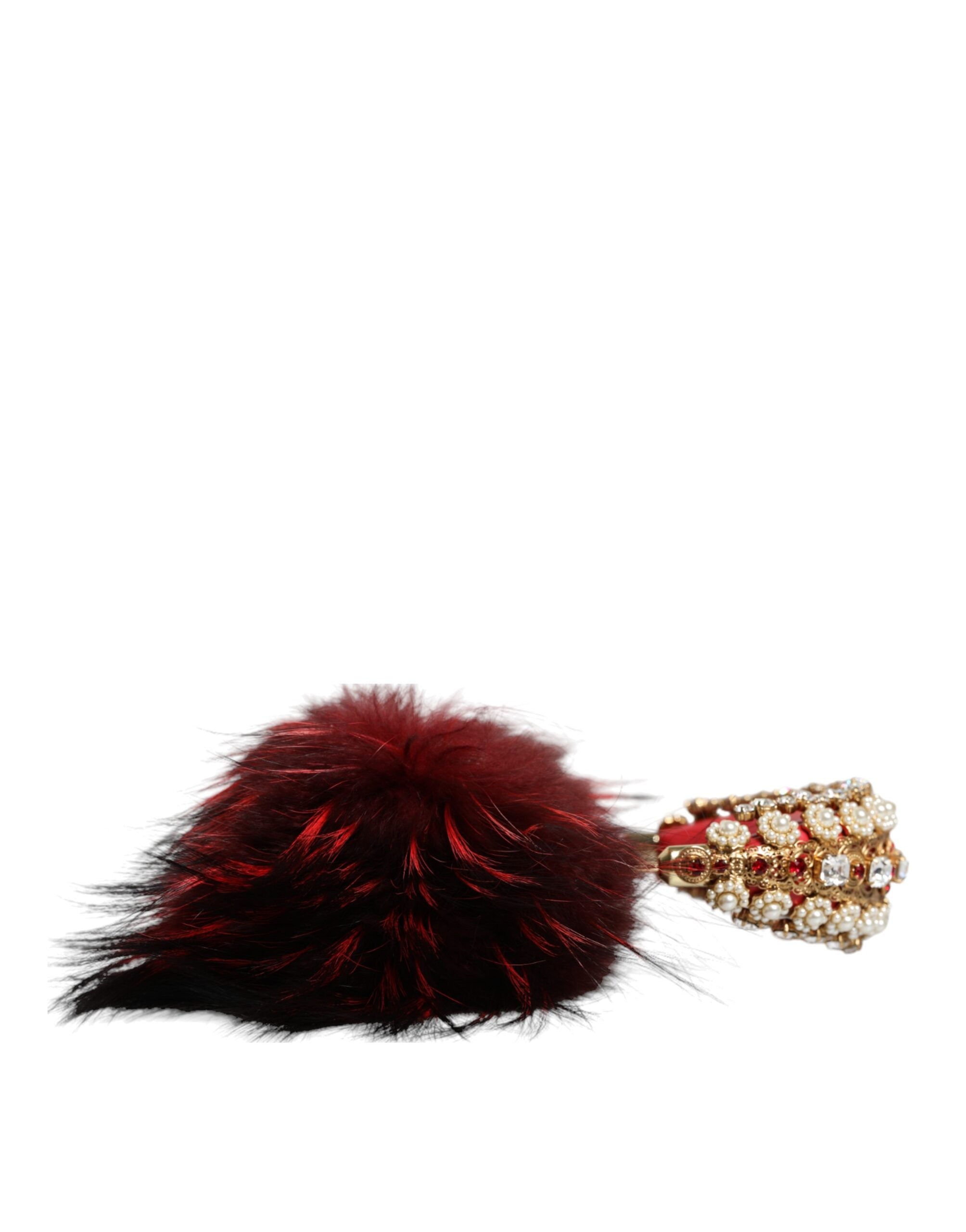 Dolce & Gabbana Dolce & Gabbana Red Gold Crystal Fur Headset Audio AUX Women's Headphones