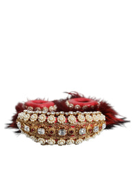 Dolce & Gabbana Dolce & Gabbana Red Gold Crystal Fur Headset Audio AUX Women's Headphones