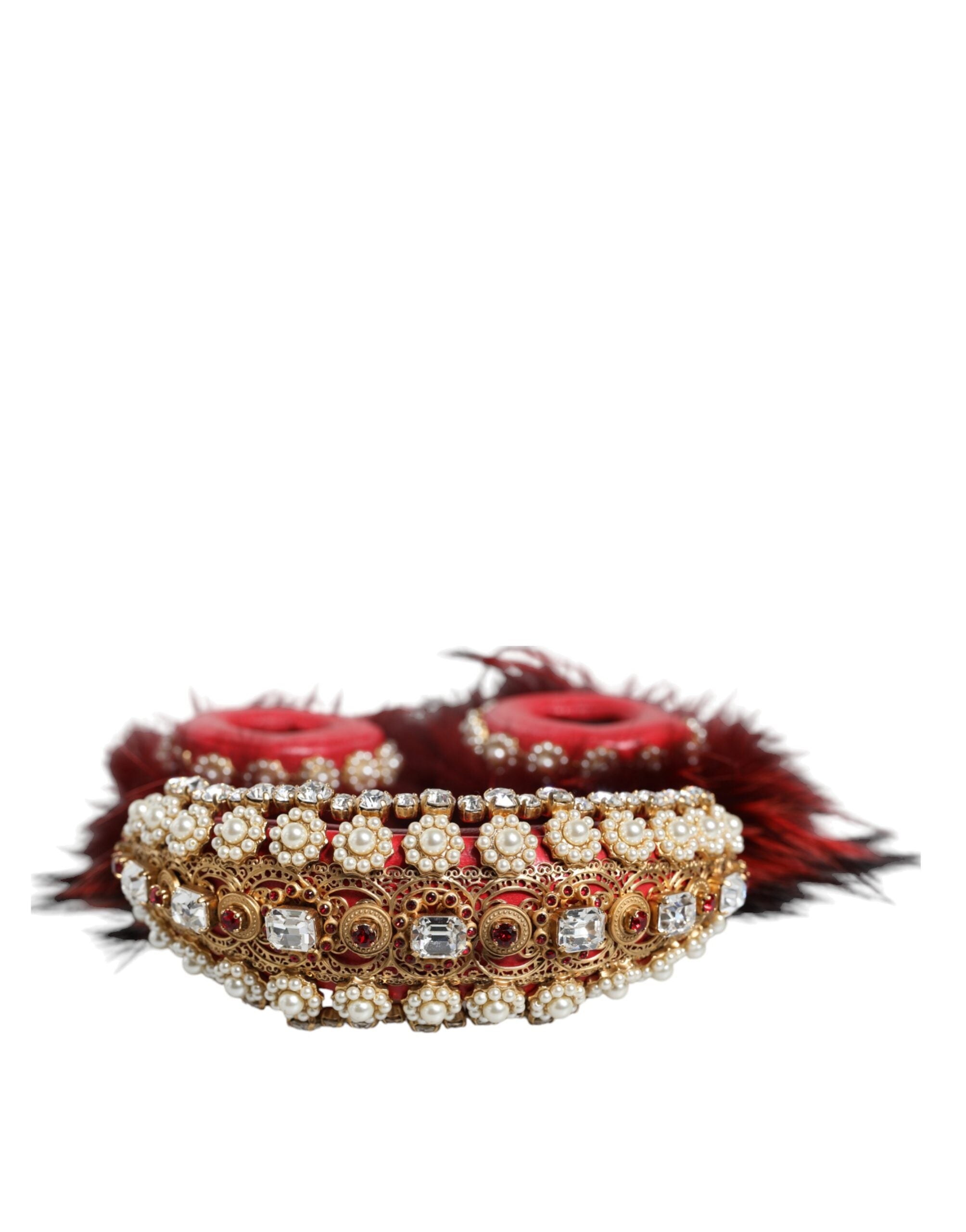 Dolce & Gabbana Dolce & Gabbana Red Gold Crystal Fur Headset Audio AUX Women's Headphones