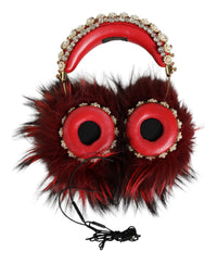 Dolce & Gabbana Dolce & Gabbana Red Gold Crystal Fur Headset Audio AUX Women's Headphones