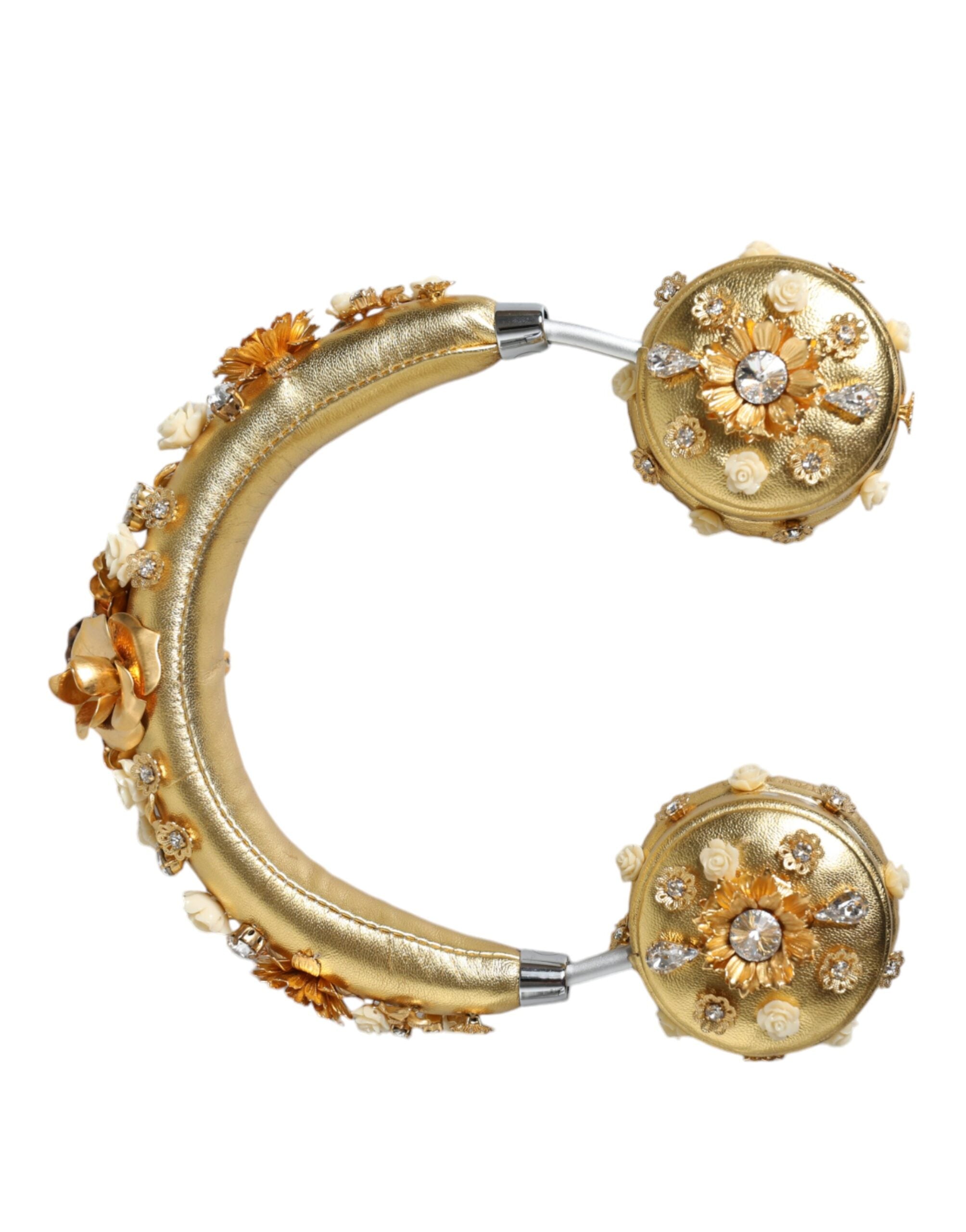 Dolce & Gabbana Dolce & Gabbana Gold Leather Floral Crystal Angel Headset Women's Headphones