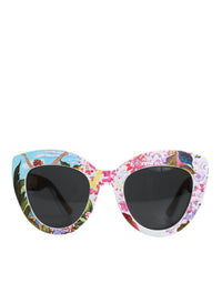 Dolce & Gabbana Dolce & Gabbana Multicolor Wood Crystal Brass Frame Floral Hand Paint Women's Sunglasses