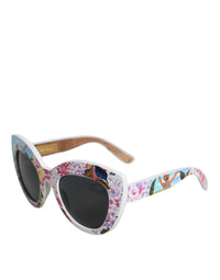 Dolce & Gabbana Dolce & Gabbana Multicolor Wood Crystal Brass Frame Floral Hand Paint Women's Sunglasses