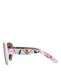 Dolce & Gabbana Dolce & Gabbana Multicolor Wood Crystal Brass Frame Floral Hand Paint Women's Sunglasses