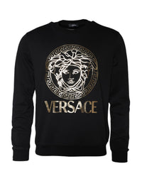 Versace Black Medusa Fleece Cotton Crew Neck Sweatshirt Men's Sweater
