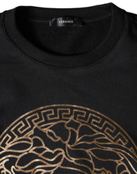 Versace Black Medusa Fleece Cotton Crew Neck Sweatshirt Men's Sweater