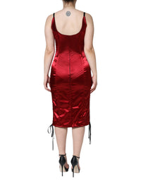 Dolce & Gabbana Red Bustier Corset Lace Bodycon Midi Women's Dress