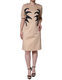 Moschino Beige Cotton Short Sleeve Knee Length Women's Dress