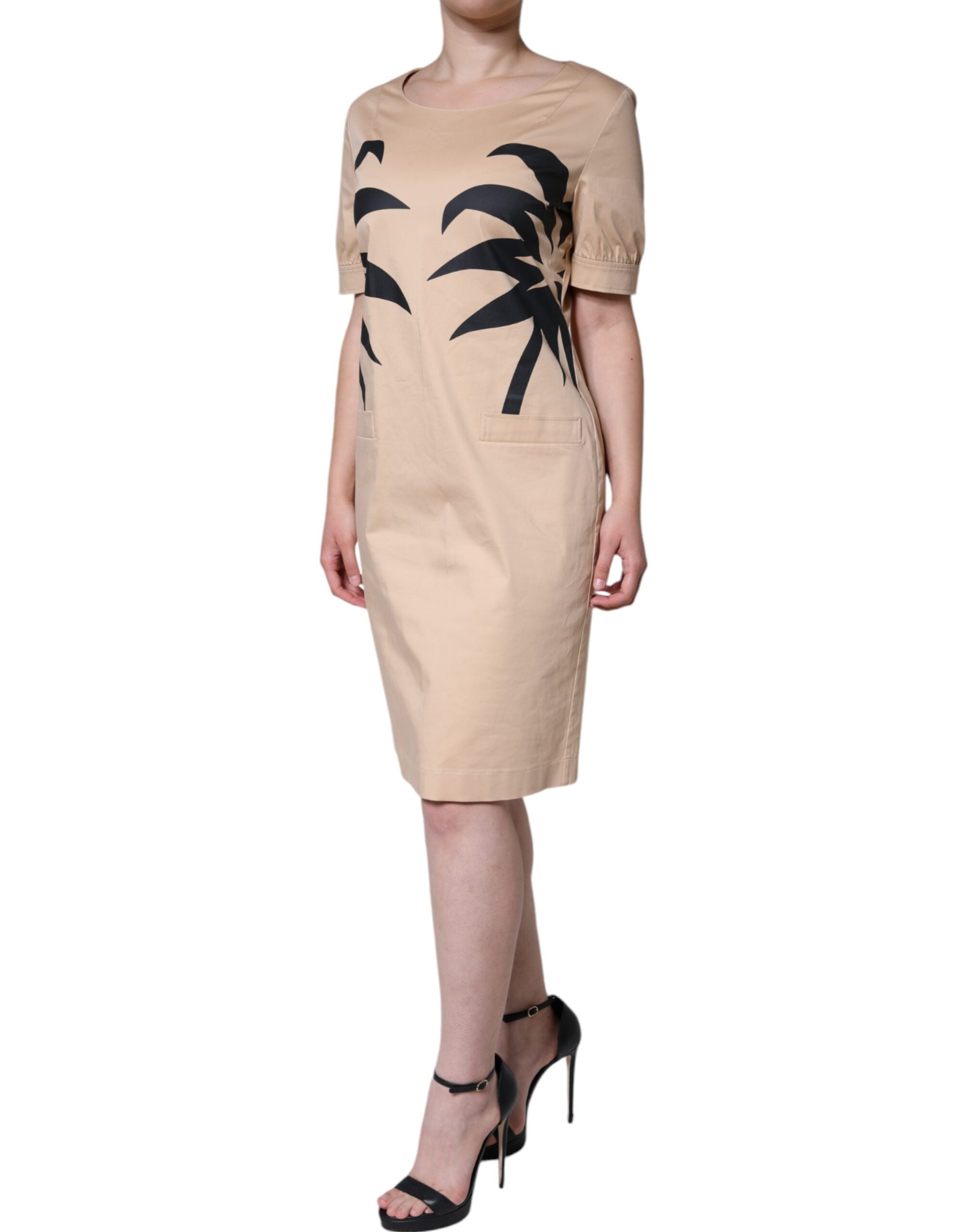 Moschino Beige Cotton Short Sleeve Knee Length Women's Dress