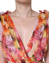 Dolce & Gabbana Multicolor Floral Sleeveless V-neck Midi Women's Dress