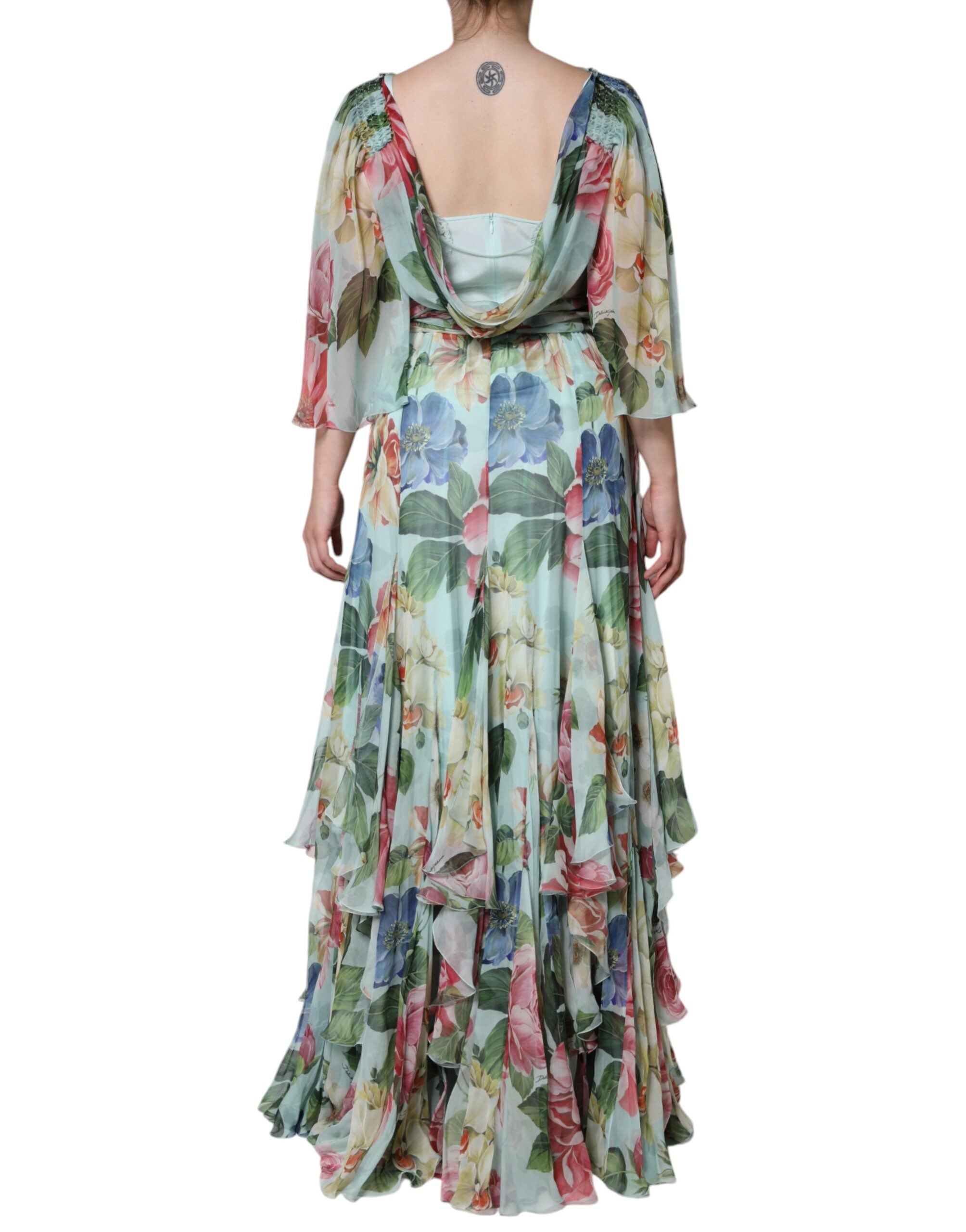 Dolce & Gabbana Multicolor Floral Silk Long Gown Women's Dress (Pre-Owned)