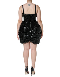 Dolce & Gabbana Dolce & Gabbana Black Polyester Ruched Coated Mini  Dress