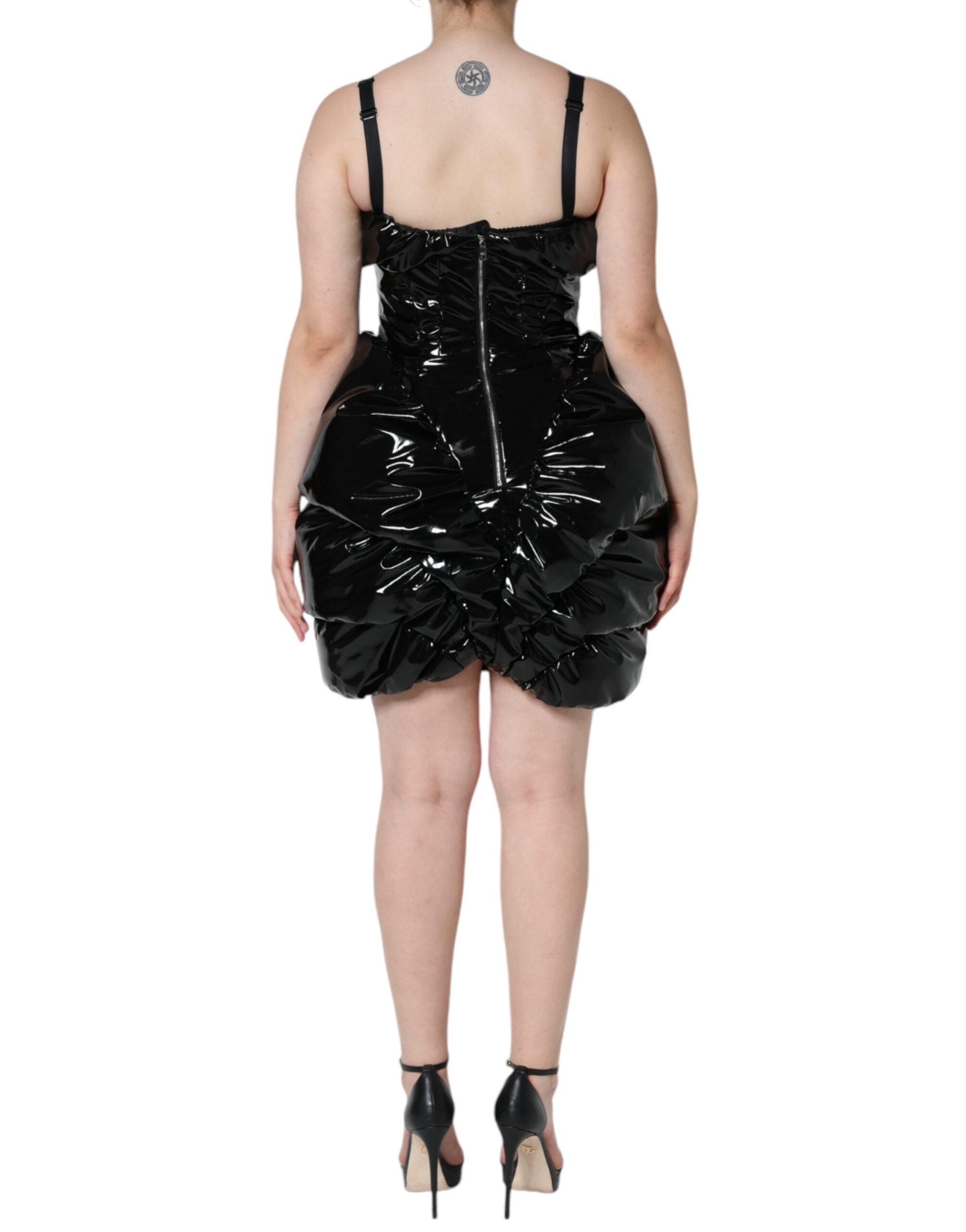 Dolce & Gabbana Dolce & Gabbana Black Polyester Ruched Coated Mini  Dress