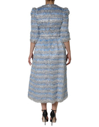 Dolce & Gabbana Light Blue Silver Jacquard A-line Midi Women's Dress