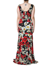 Dolce & Gabbana Black Floral Silk Sleeveless Long Gown Women's Dress