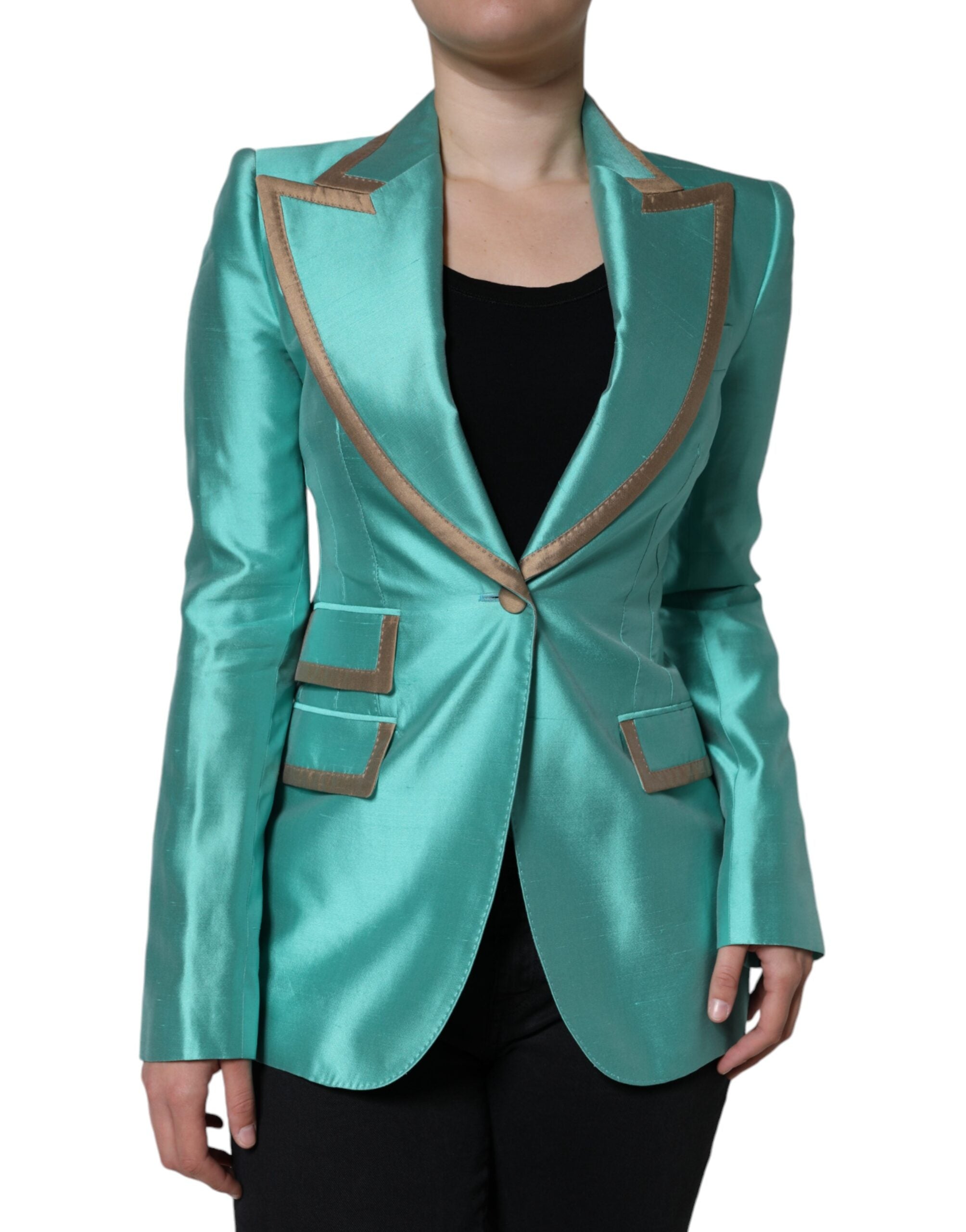 Dolce & Gabbana Dolce & Gabbana Metallic Green Single Breasted Blazer Women's Jacket