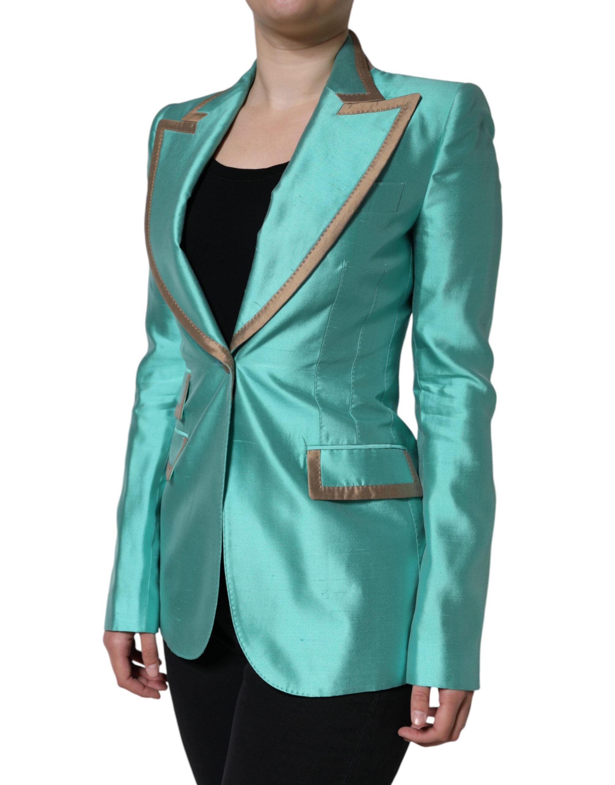 Dolce & Gabbana Dolce & Gabbana Metallic Green Single Breasted Blazer Women's Jacket