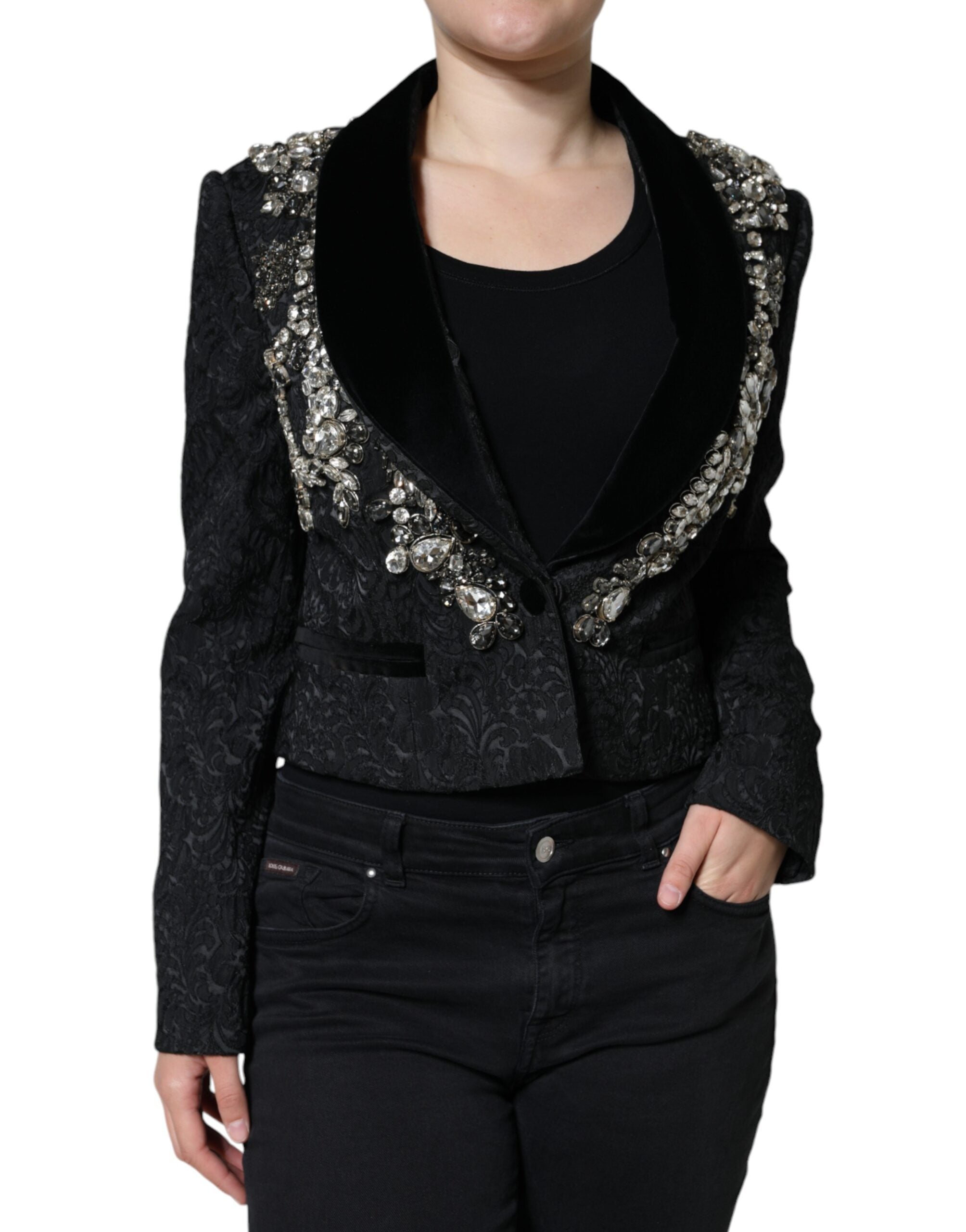 Dolce & Gabbana Dolce & Gabbana Black Jacquard Crystal Floral Jacket Women's Blazer