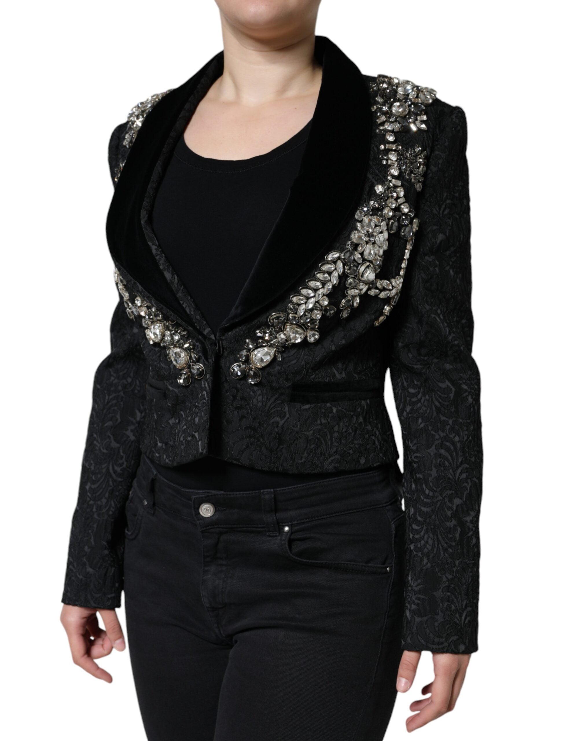 Dolce & Gabbana Dolce & Gabbana Black Jacquard Crystal Floral Jacket Women's Blazer