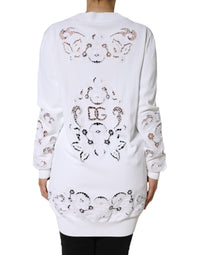Dolce & Gabbana White Viscose Floral Cut Out Cardigan Women's Sweater (Pre-Loved)