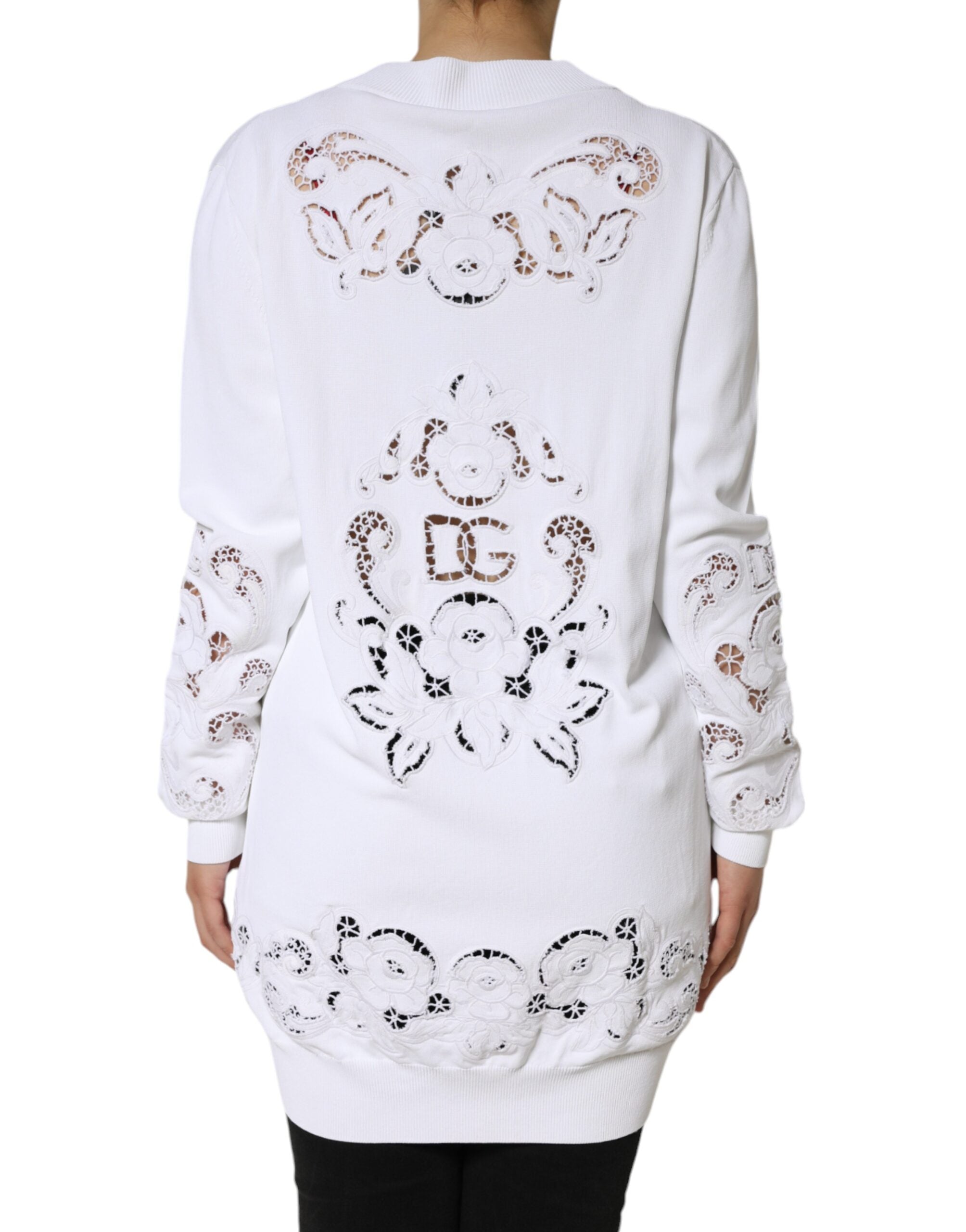 Dolce & Gabbana White Viscose Floral Cut Out Cardigan Women's Sweater (Pre-Loved)