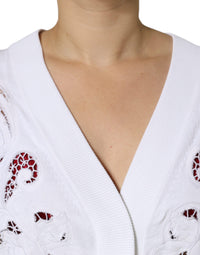 Dolce & Gabbana White Viscose Floral Cut Out Cardigan Women's Sweater (Pre-Loved)