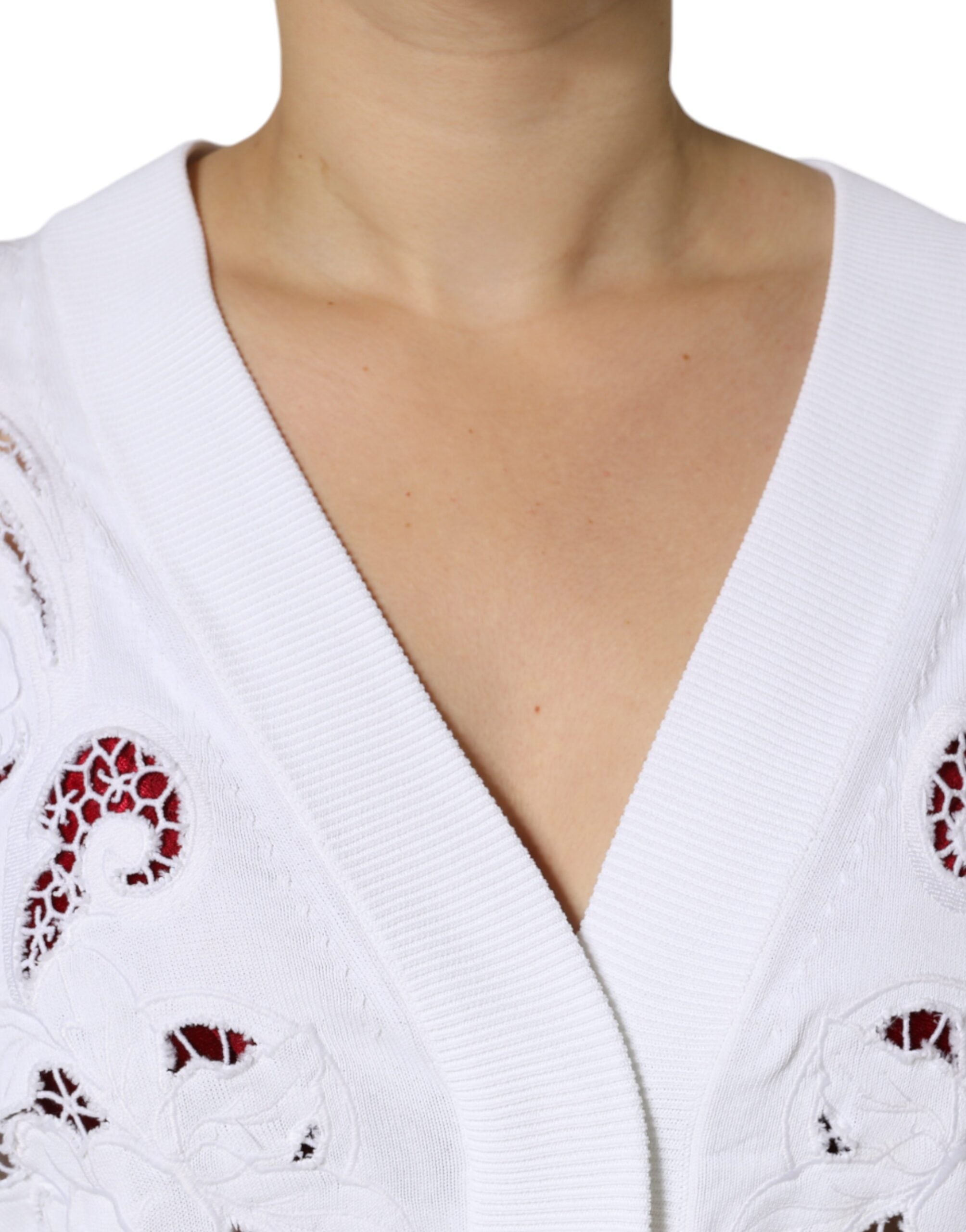 Dolce & Gabbana White Viscose Floral Cut Out Cardigan Women's Sweater (Pre-Loved)