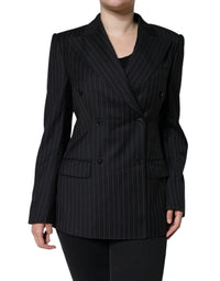 Dolce & Gabbana Dolce & Gabbana Black Striped Double Breasted Coat Women's Jacket