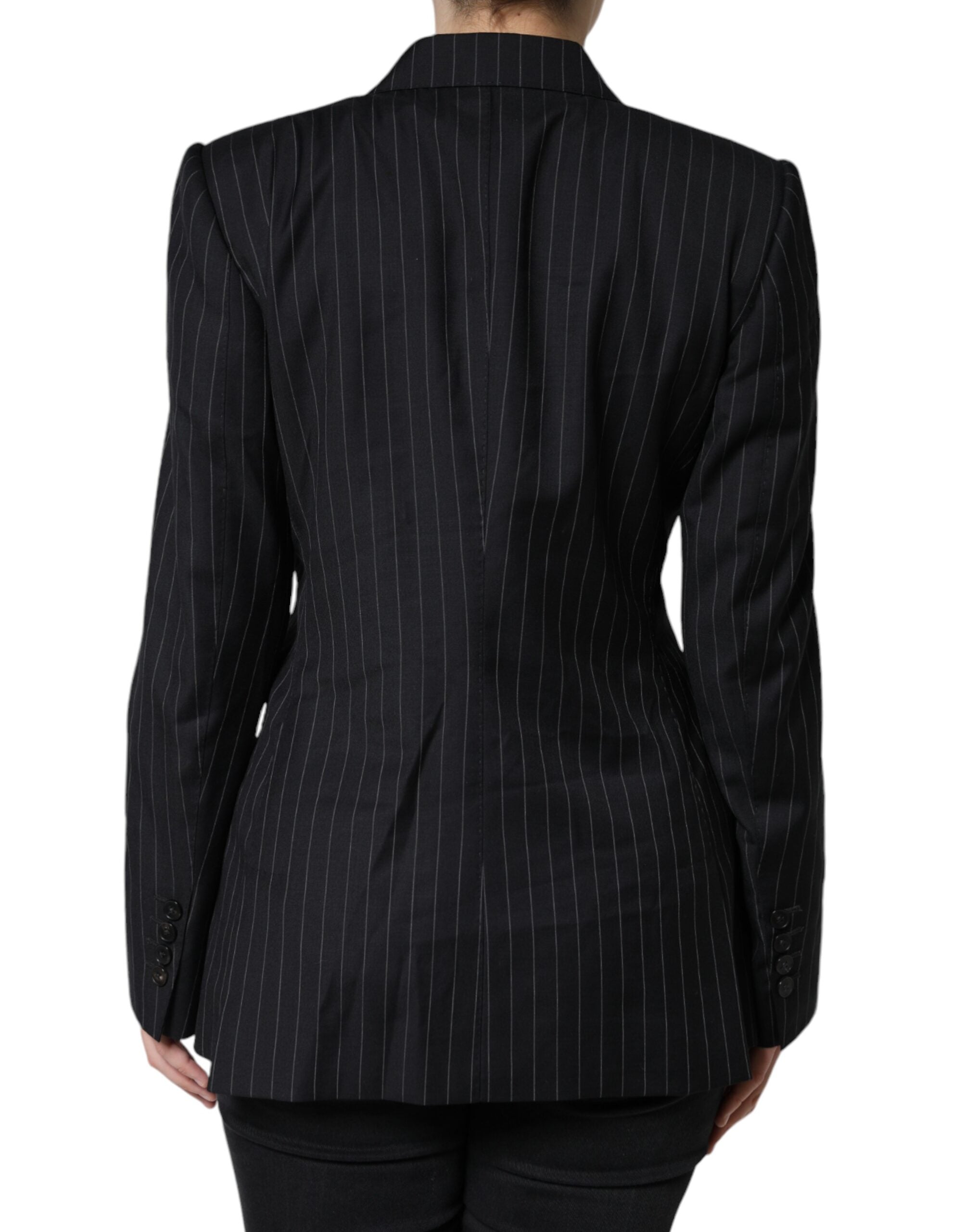 Dolce & Gabbana Dolce & Gabbana Black Striped Double Breasted Coat Women's Jacket