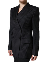 Dolce & Gabbana Dolce & Gabbana Black Striped Double Breasted Coat Women's Jacket