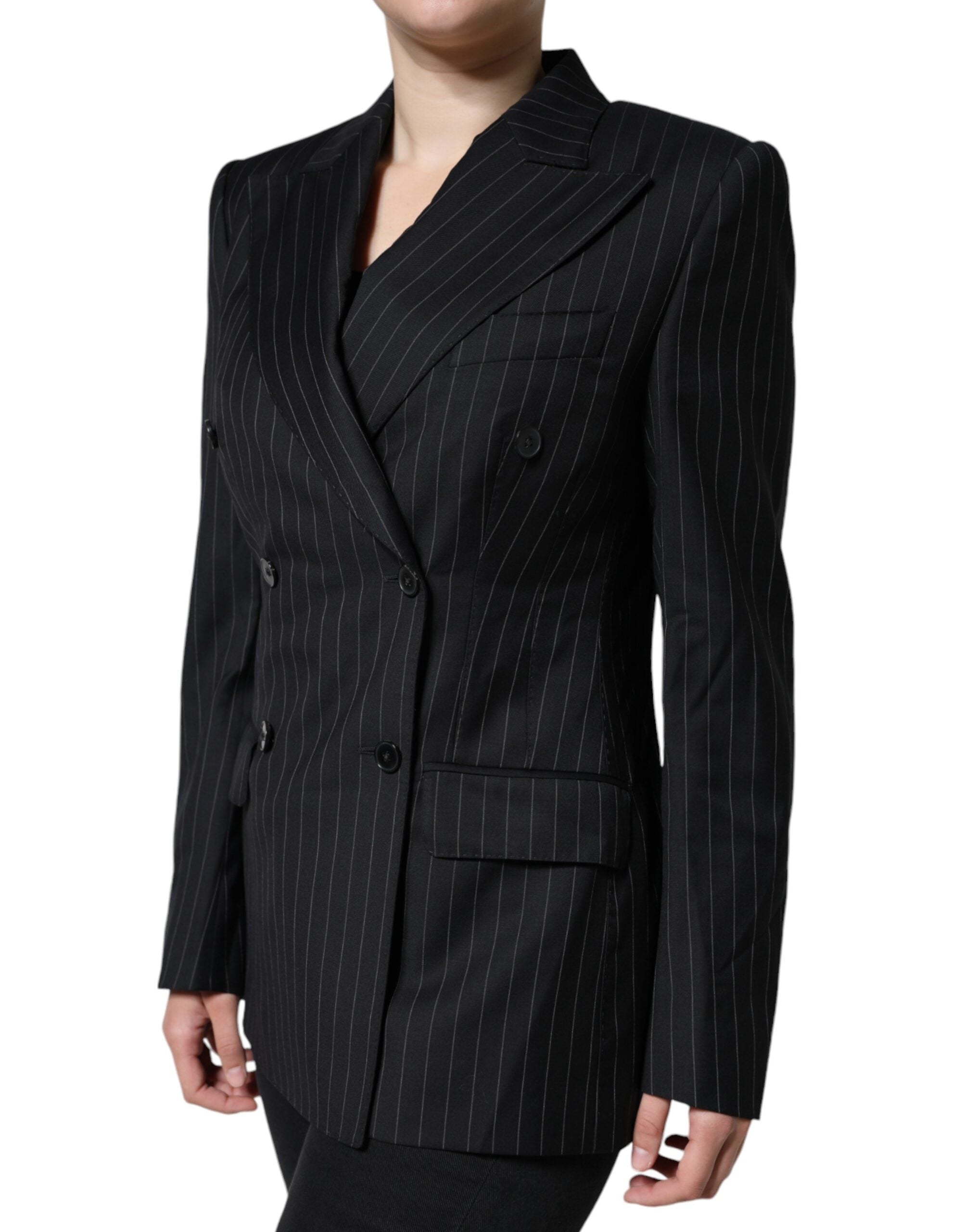 Dolce & Gabbana Dolce & Gabbana Black Striped Double Breasted Coat Women's Jacket