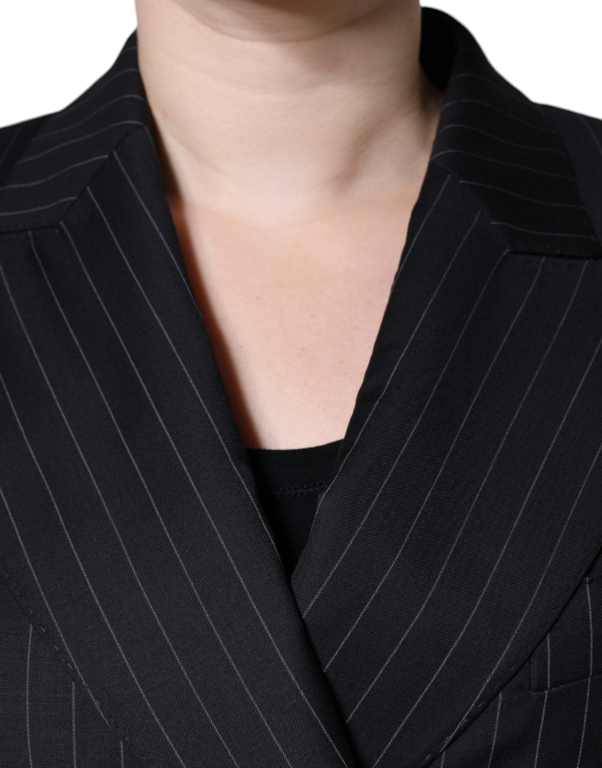 Dolce & Gabbana Dolce & Gabbana Black Striped Double Breasted Coat Women's Jacket