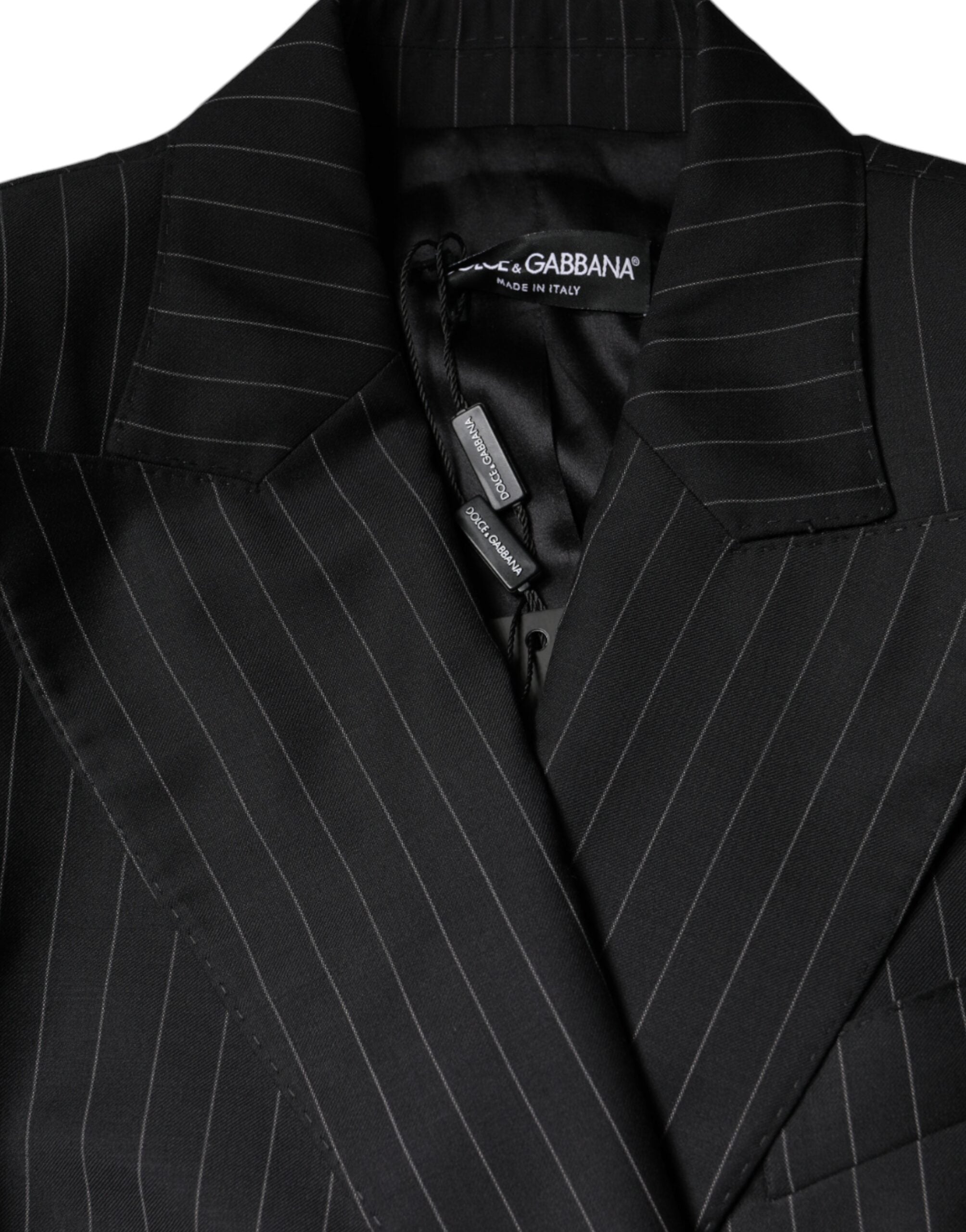 Dolce & Gabbana Dolce & Gabbana Black Striped Double Breasted Coat Women's Jacket