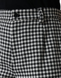 Dolce & Gabbana Black White Houndstooth Cropped Wide Leg Women's Pants