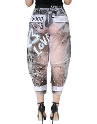 Dolce & Gabbana White See Through Logo Cropped Cargo Women's Pants