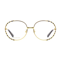Gucci Eyeglasses Round Full Rim, Gold/Black Frame and Clear Demo Lenses Lens GG0596OA001