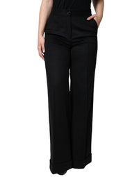 Dolce & Gabbana Black Cashmere Mid Waist Women Boot Cut Women's Pants