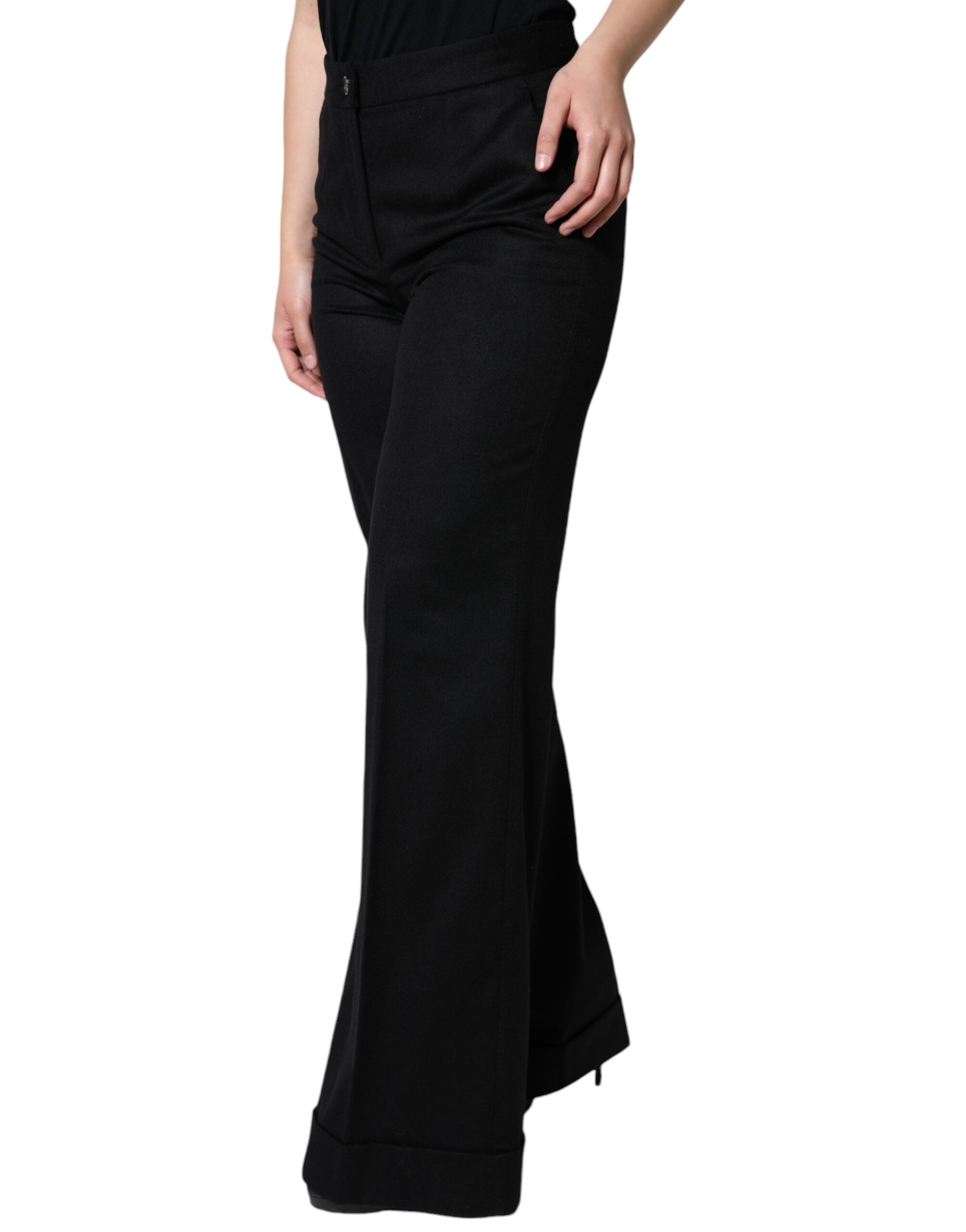 Dolce & Gabbana Black Cashmere Mid Waist Women Boot Cut Women's Pants