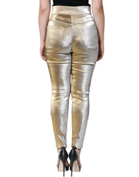 Dolce & Gabbana Metallic Gold High Waist Skinny Women's Pants