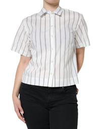 Dolce & Gabbana White Striped Collared Short Sleeve Polo Women's Top