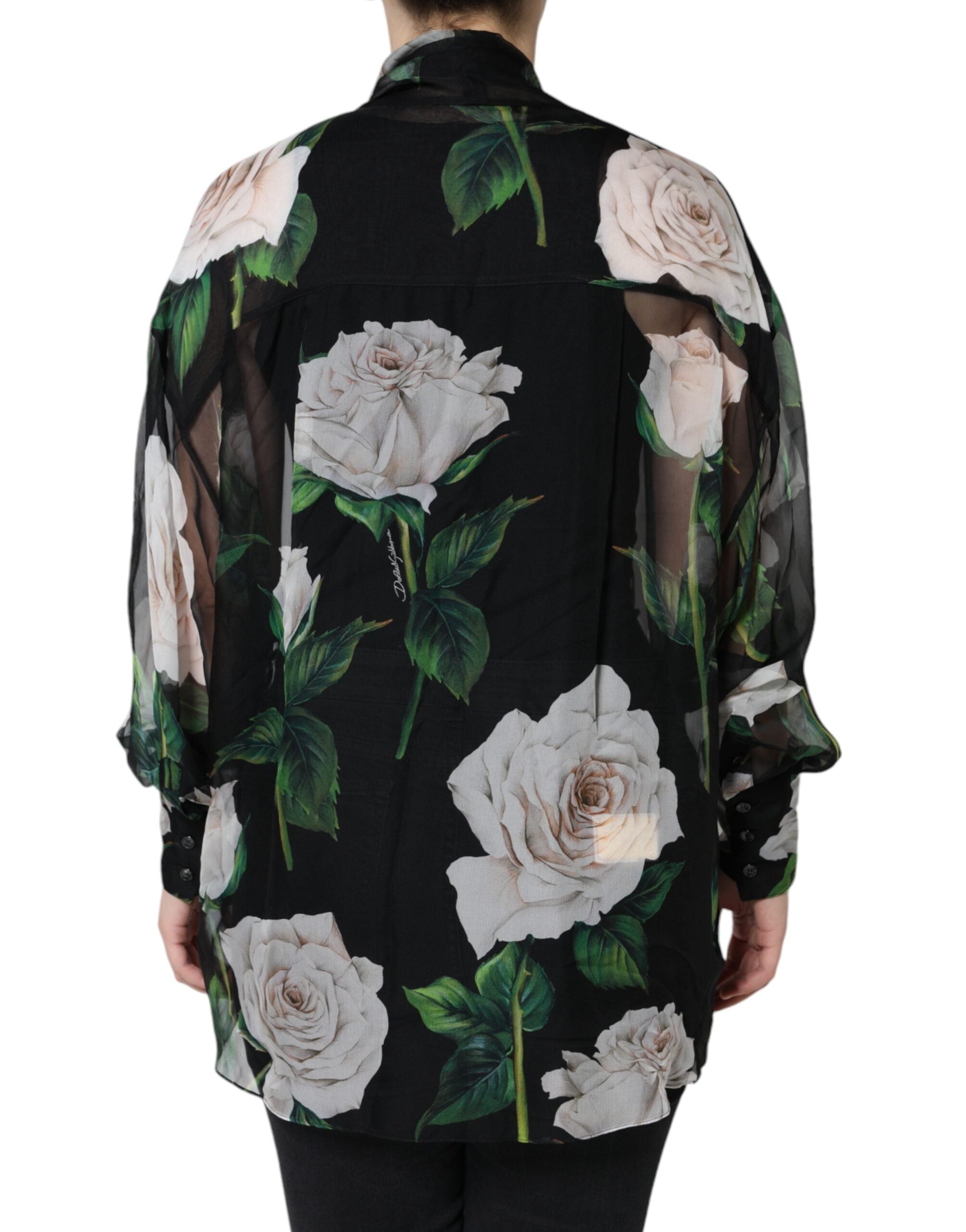 Dolce & Gabbana Black Floral Print Silk Cardigan Blouse Women's Top (Pre-Owned)