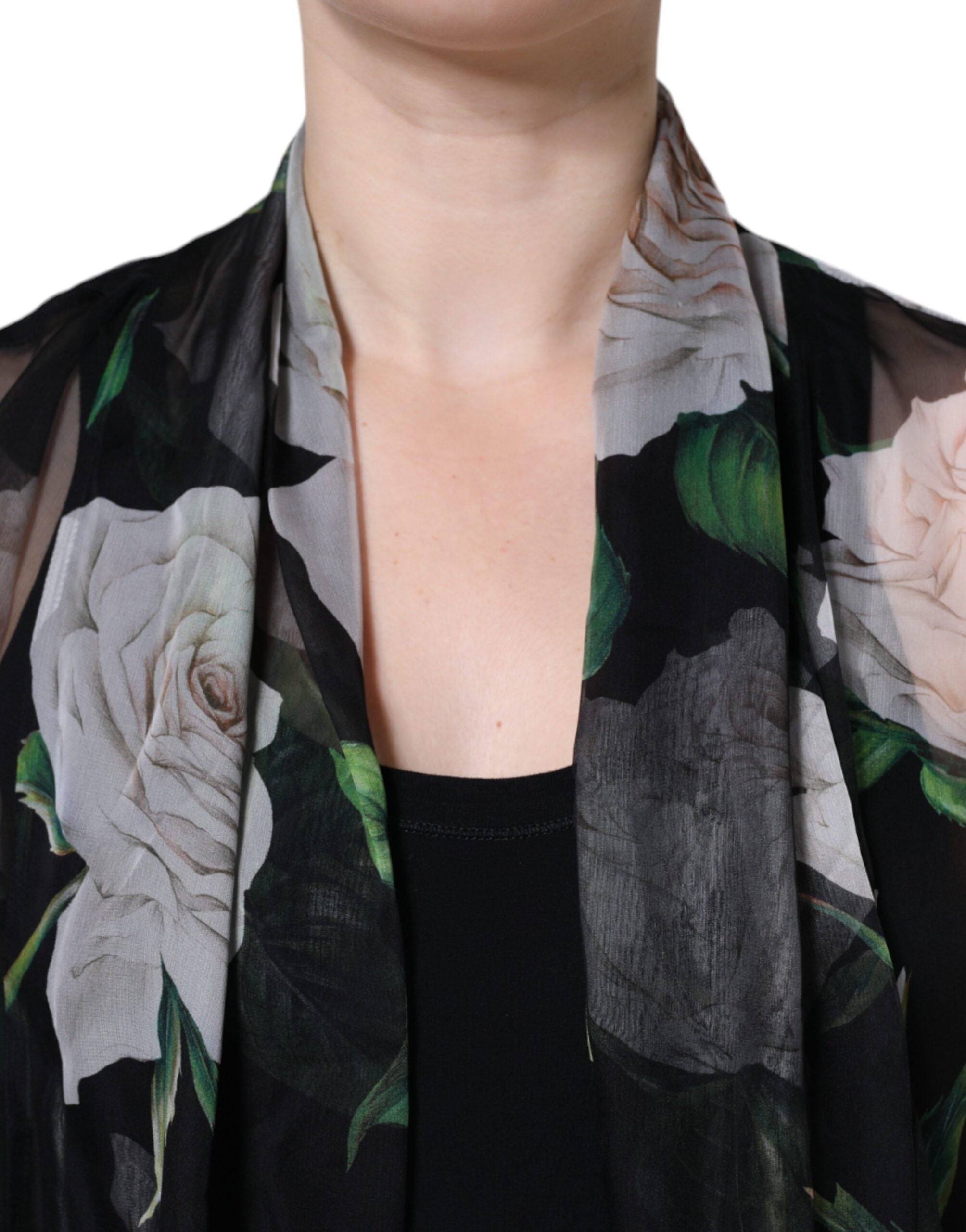 Dolce & Gabbana Black Floral Print Silk Cardigan Blouse Women's Top (Pre-Owned)