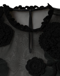 Dolce & Gabbana Black Nylon Mesh Transparent Floral Women's Blouse