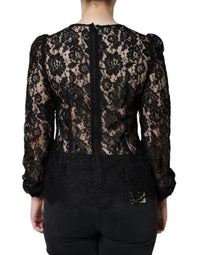 Dolce & Gabbana Black Floral Lace See Through Long Sleeve Women's Top